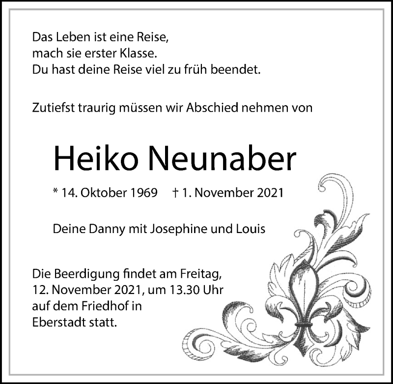  Traueranzeige für Heiko Neunaber vom 06.11.2021 aus GESAMT