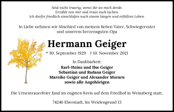 Traueranzeige von Hermann Geiger von GESAMT