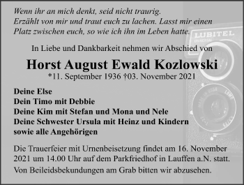 Traueranzeige von Horst August Ewald Kozlowski von GESAMT
