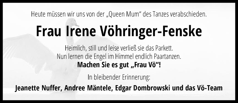  Traueranzeige für Irene Vöhringer-Fenske vom 08.11.2021 aus GESAMT