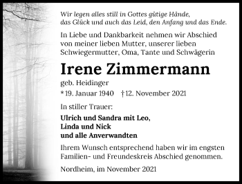 Traueranzeige von Irene Zimmermann von GESAMT