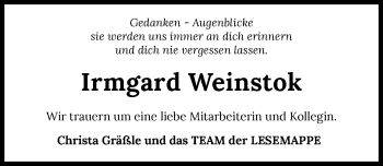 Traueranzeige von Irmgard Weinstok von GESAMT