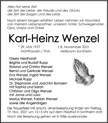 Traueranzeige von Karl-Heinz Wenzel von GESAMT