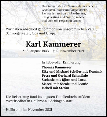 Traueranzeige von Karl Kammerer von GESAMT