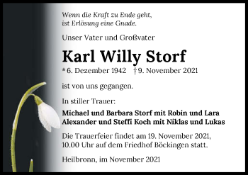 Traueranzeige von Karl Willy Storf von GESAMT