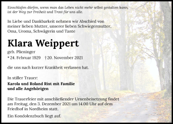 Traueranzeige von Klara Weippert von GESAMT