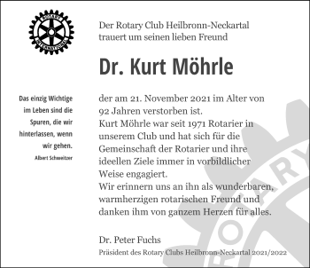 Traueranzeige von Kurt Möhrle von GESAMT