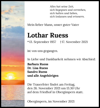 Traueranzeige von Lothar Ruess von GESAMT
