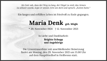 Traueranzeige von Maria Denk von GESAMT