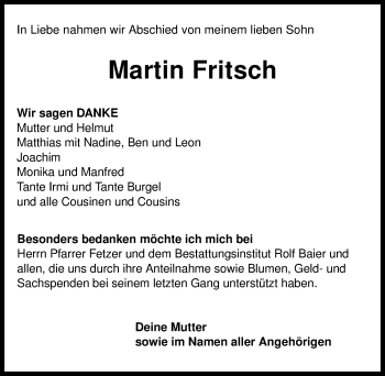 Traueranzeige von Martin Fritsch von GESAMT