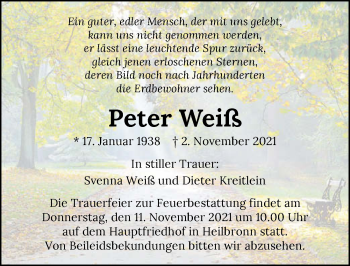 Traueranzeige von Peter Weiß von GESAMT