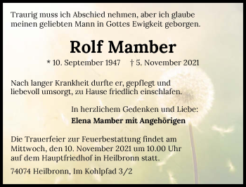 Traueranzeige von Rolf Mamber von GESAMT