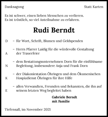 Traueranzeige von Rudi Berndt von GESAMT