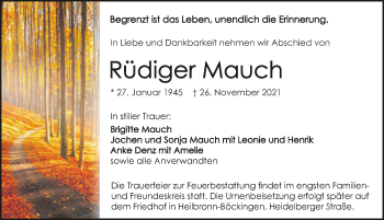 Traueranzeige von Rüdiger Mauch von GESAMT