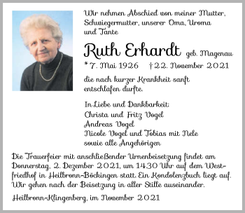 Traueranzeige von Ruth Erhardt von GESAMT