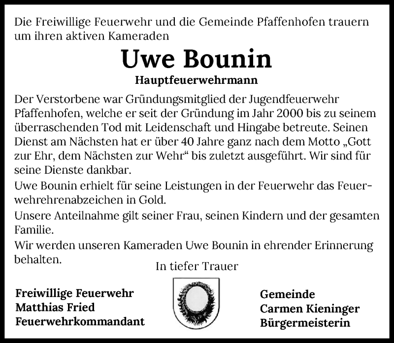  Traueranzeige für Uwe Bounin vom 05.11.2021 aus GESAMT