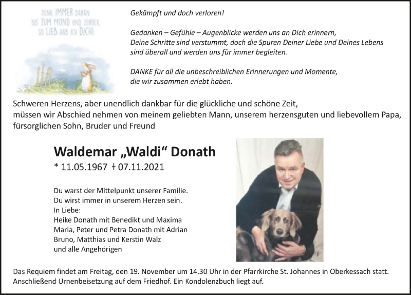  Traueranzeige für Waldemar Donath vom 13.11.2021 aus GESAMT