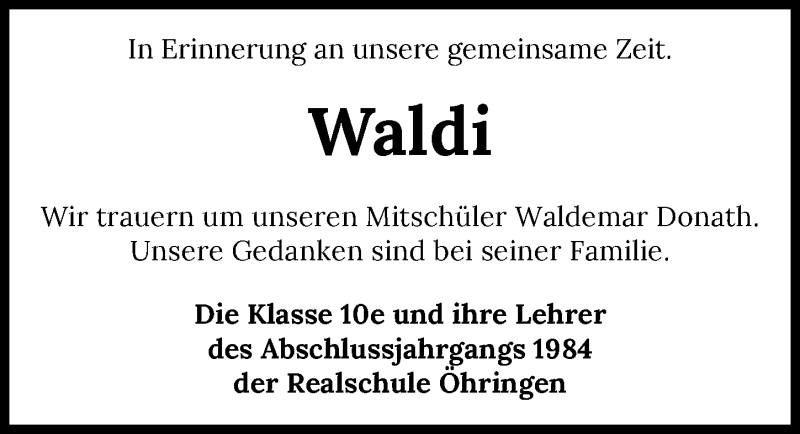  Traueranzeige für Waldemar Donath vom 19.11.2021 aus GESAMT