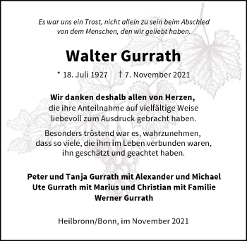 Traueranzeige von Walter Gurrath von GESAMT