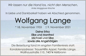 Traueranzeige von Wolfgang Lange von GESAMT