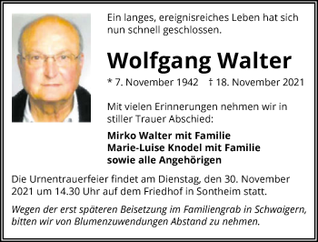 Traueranzeige von Wolfgang Walter von GESAMT