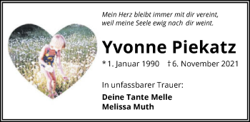 Traueranzeige von Yvonne Piekatz von GESAMT