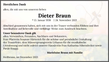 Traueranzeige von Dieter Braun von GESAMT