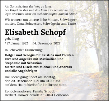 Traueranzeige von Elisabeth Schopf von GESAMT