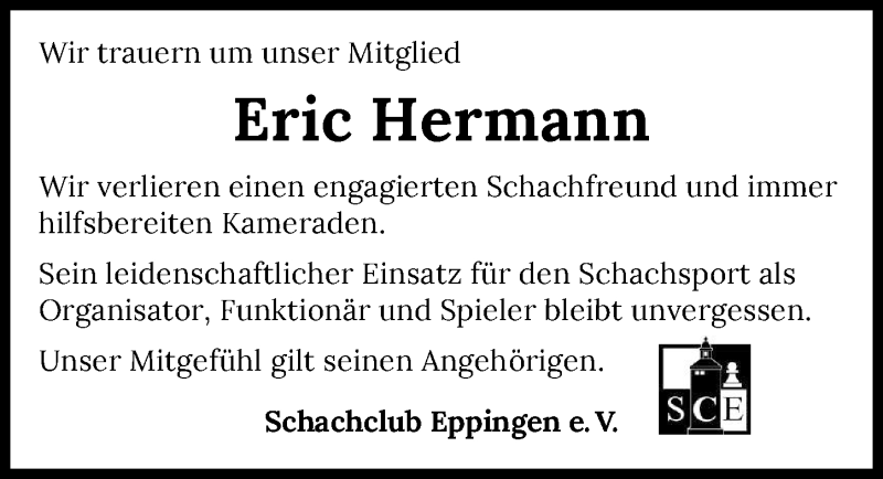  Traueranzeige für Eric Hermann vom 21.12.2021 aus GESAMT