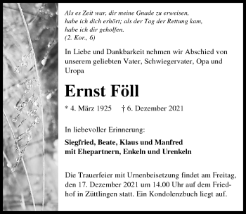 Traueranzeige von Ernst Föll von GESAMT