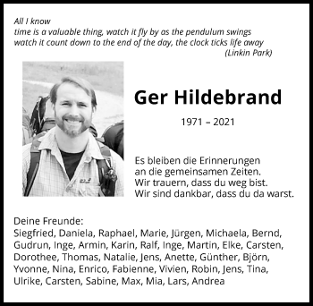 Traueranzeige von Ger Hildebrand von GESAMT