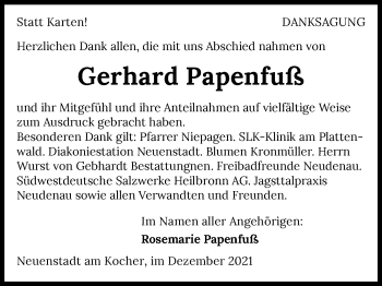 Traueranzeige von Gerhard Papenfuß von GESAMT