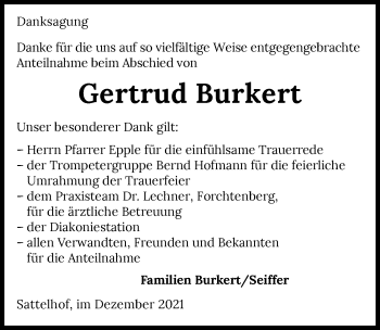 Traueranzeige von Gertrud Burkert von GESAMT