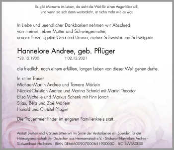 Traueranzeige von Hannelore Andree von GESAMT