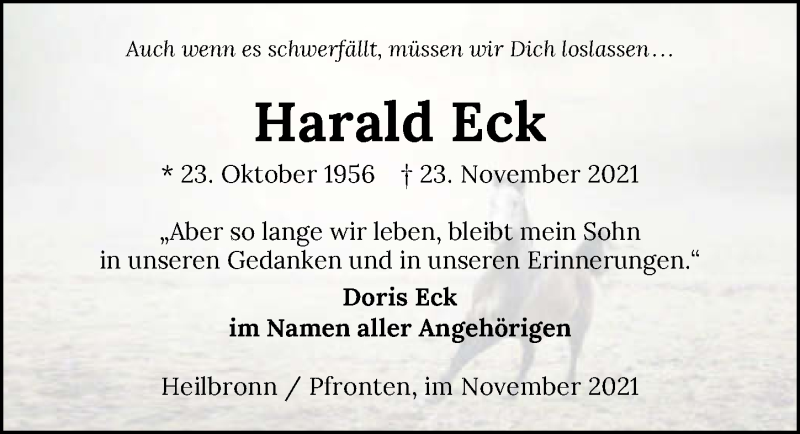  Traueranzeige für Harald Eck vom 04.12.2021 aus GESAMT