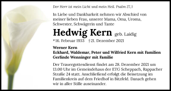 Traueranzeige von Hedwig Kern von GESAMT