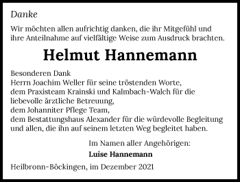 Traueranzeige von Helmut Hannemann von GESAMT