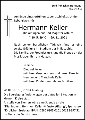Traueranzeige von Hermann Keller von GESAMT