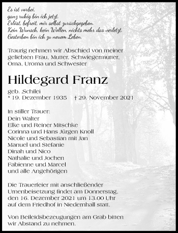 Traueranzeige von Hildegard Franz von GESAMT