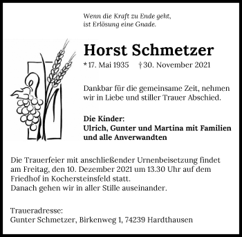 Traueranzeige von Horst Schmetzer von GESAMT