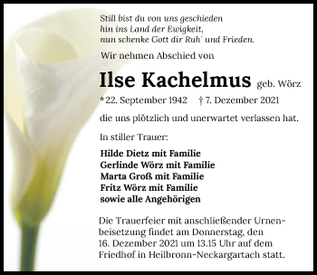 Traueranzeige von Ilse Kachelmus von GESAMT