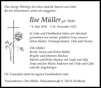 Traueranzeige von Ilse Müller von GESAMT