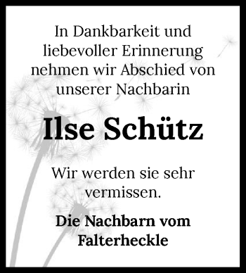 Traueranzeige von Ilse Schütz von GESAMT