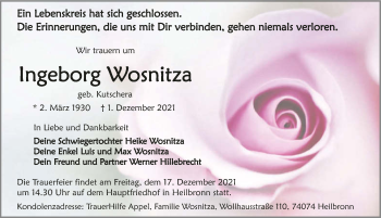 Traueranzeige von Ingeborg Wosnitza von GESAMT