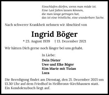 Traueranzeige von Ingrid Böger von GESAMT