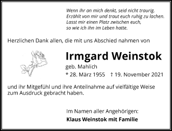 Traueranzeige von Irmgard Weinstok von GESAMT