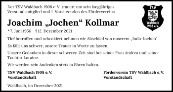 Traueranzeige von Joachim Kollmar von GESAMT