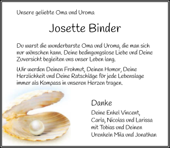 Traueranzeige von Josette Binder von GESAMT