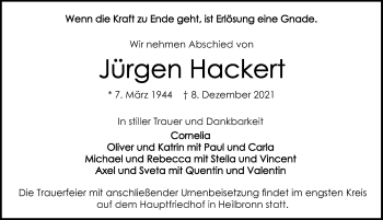 Traueranzeige von Jürgen Hackert von GESAMT