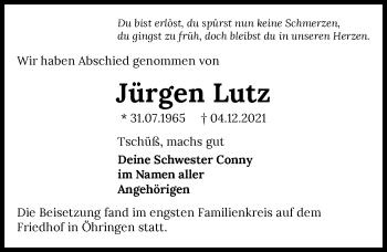 Traueranzeige von Jürgen Lutz von GESAMT